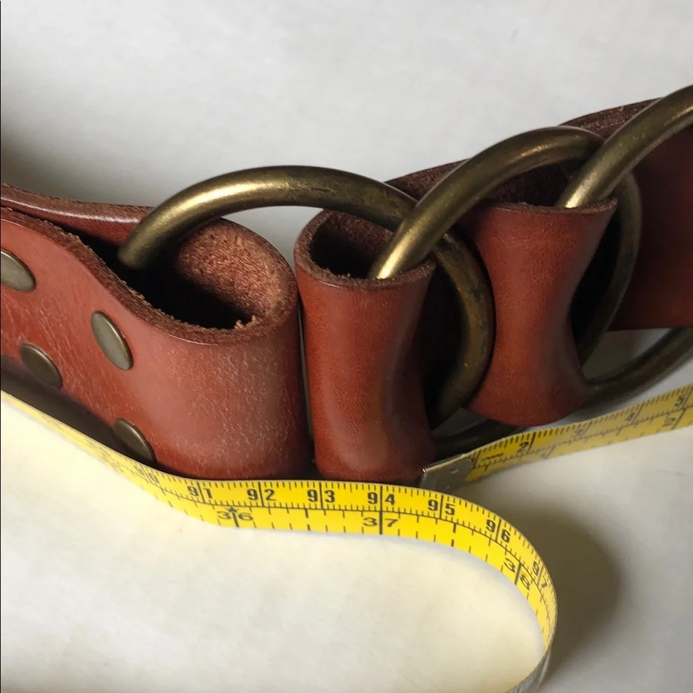 Fossil Wide Brown Leather Belt Brass Rings and Snaps 36-37